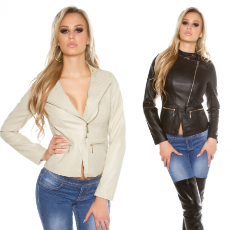 Giacca blazer sexy aderente con zip in similpelle casual...