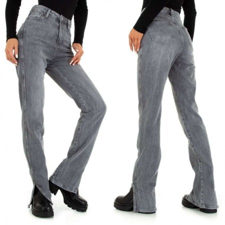 Jeans casual grigio oversize basic denim vita alta con...