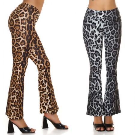 Pantalone pantacollant leopardato donna gamba larga...