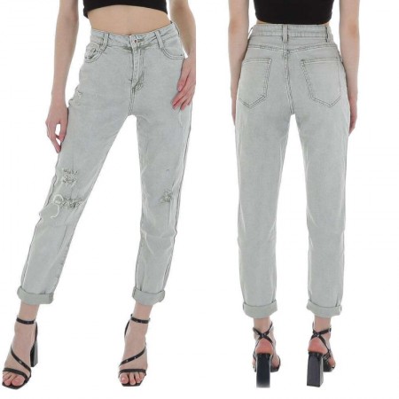 Jeans pantalone denim chiaro vita alta con strappi sexy...
