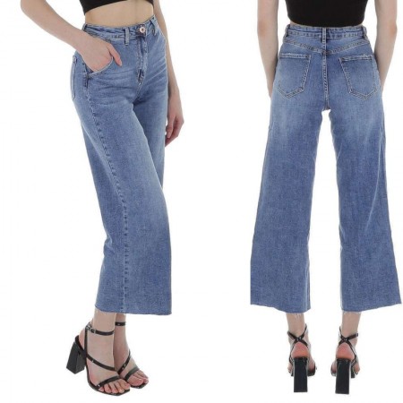 Pantalone denim jeans donna vita alta skinny capri gamba...
