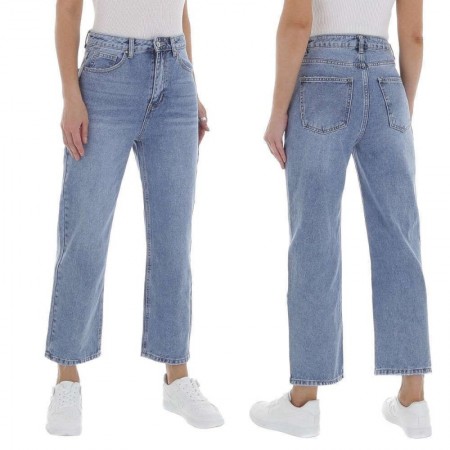 Pantalone jeans denim vita alta chiaro gamba oversize...