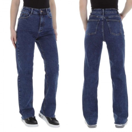 Jeans donna in denim pantalone vita alta con tasche